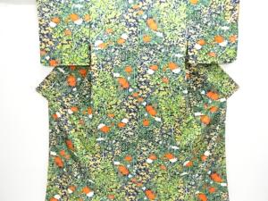 縮緬地枝花模様小紋着物